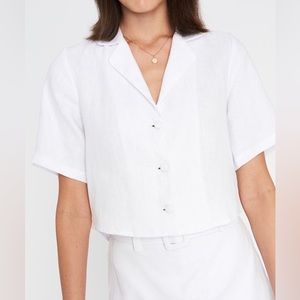 Faithfull the Brand Chaumont White Linen Button Up Shirt Size Medium